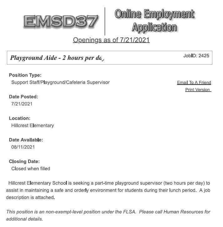 playground aid job posting