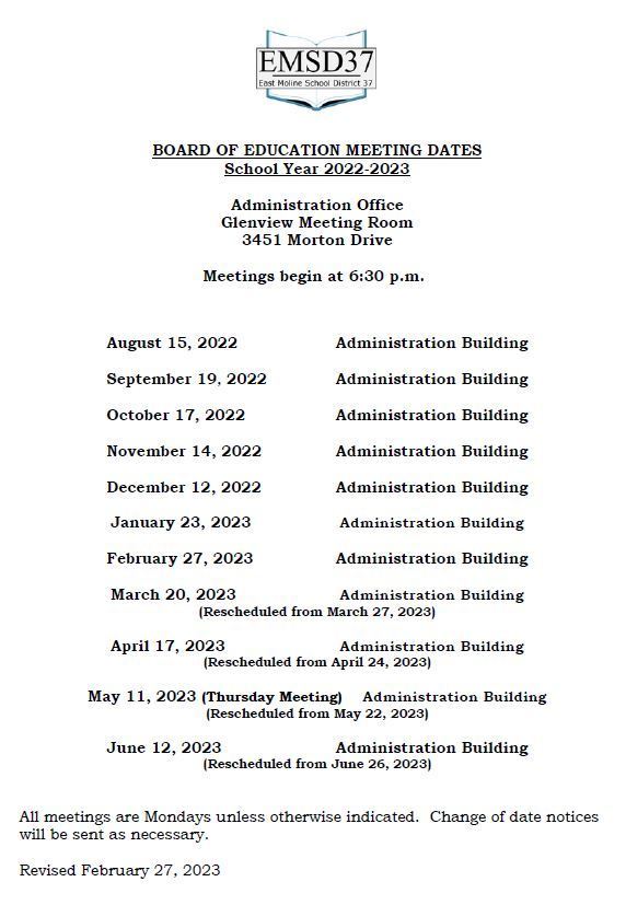BOE Meeting Schedule