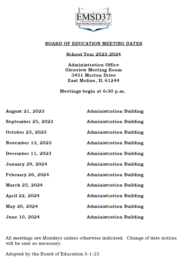 BOE Meeting Schedule graphic