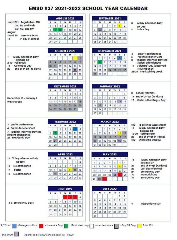 2021 22 EMSD School Year Calendar Hillcrest Elementary School