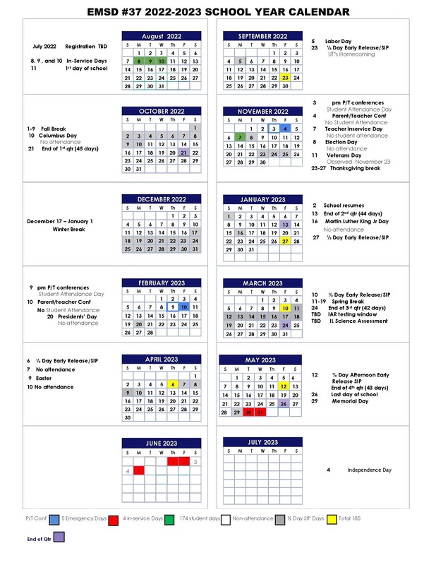 2022-23 EMSD School Year Calendar | East Moline School District 37